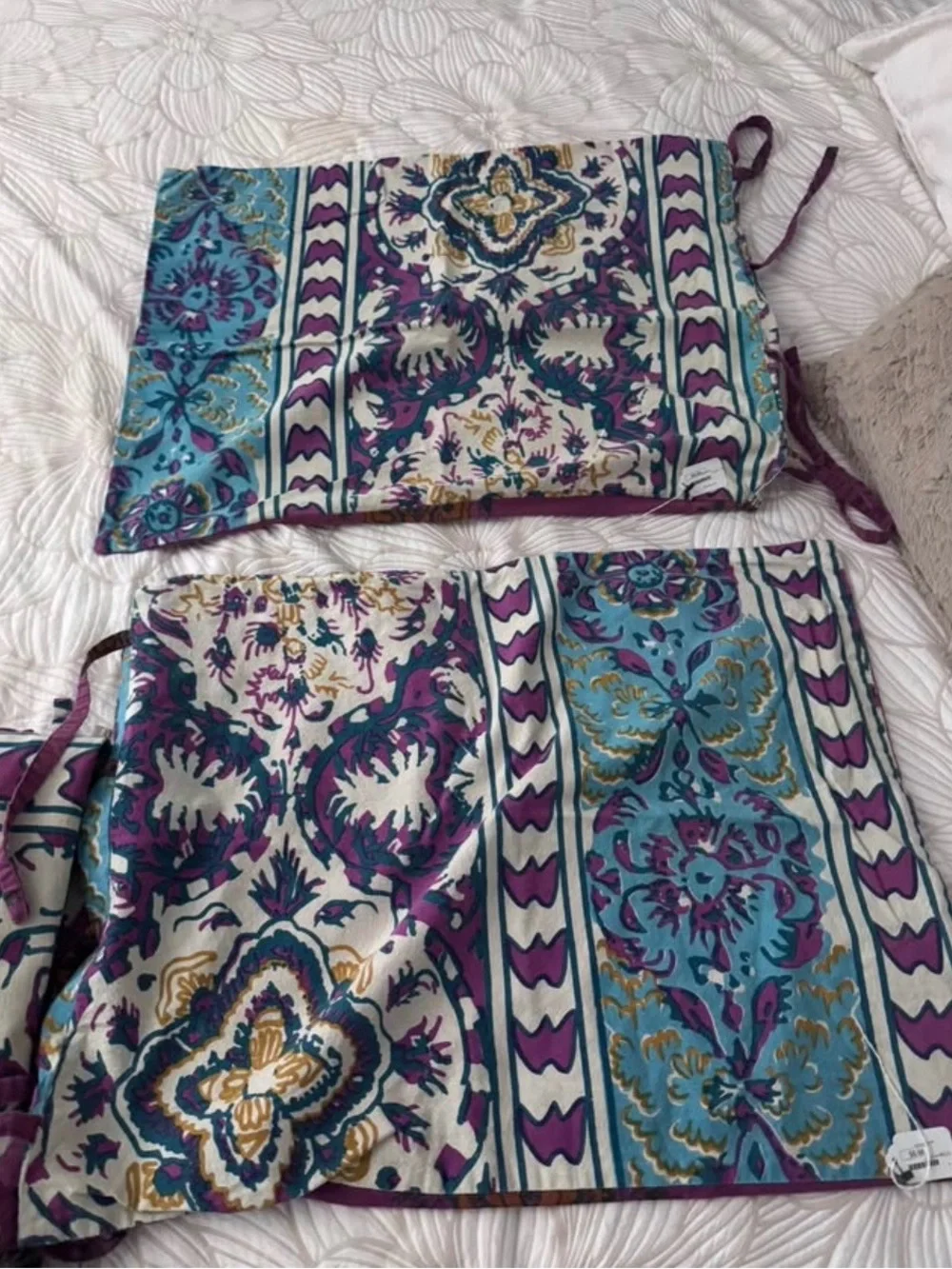Purple & Teal Floral Stripe Bedspread - Unbranded